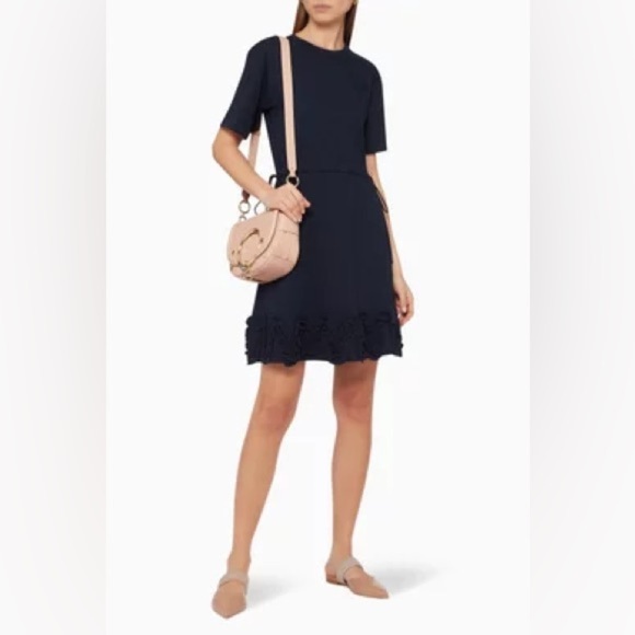 SEE BY CHLOE Drawstring Ruffle Dress in Ink Navy - Picture 3 of 8